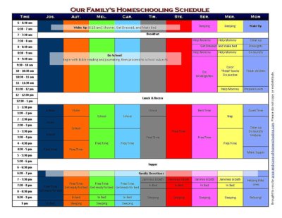 Homeschool Daily Schedule Chart